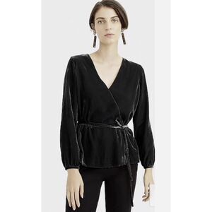 JCrew Faux-wrap top in drapey velvet Blouse Black size tag & belt is missing